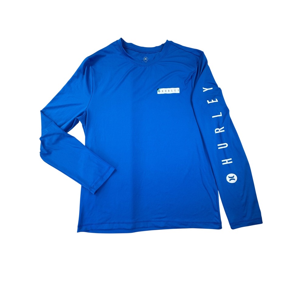 Hurley Mens Royal Blue Long Sleeve Rash Guard Swim Shirt Small Logo Performance